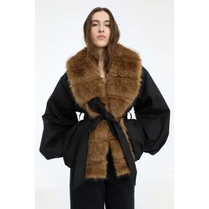 Faux Fur Collar Jacket Black